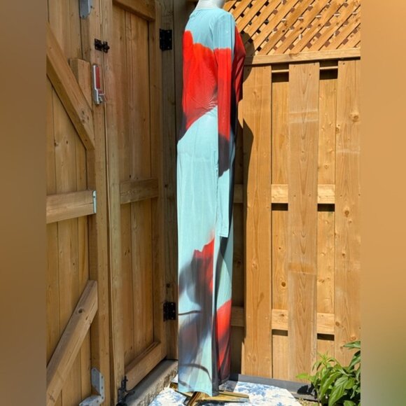 🆕 RAT & BOA 🧿 NWOT Santino Sheer Long Sleeve Dress, Blue with Red Tulip, Sz M - Picture 9 of 16